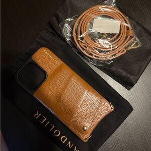 Bandolier Tan Leather Phone Case with Strap